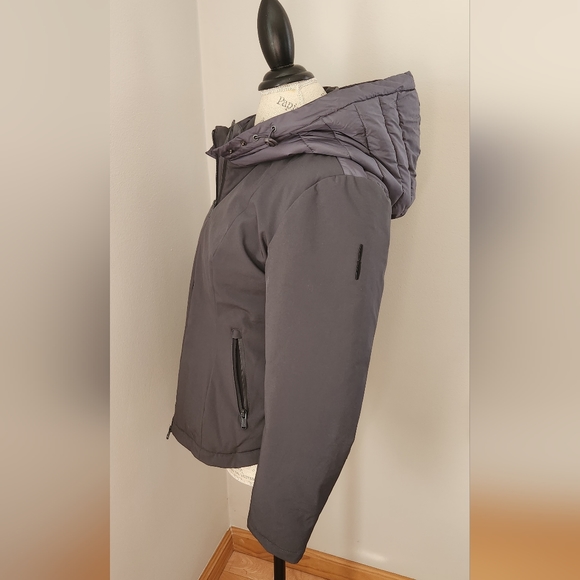 BOMBOOGIE women winter puffer grey hooded jacket size M - Picture 5 of 9